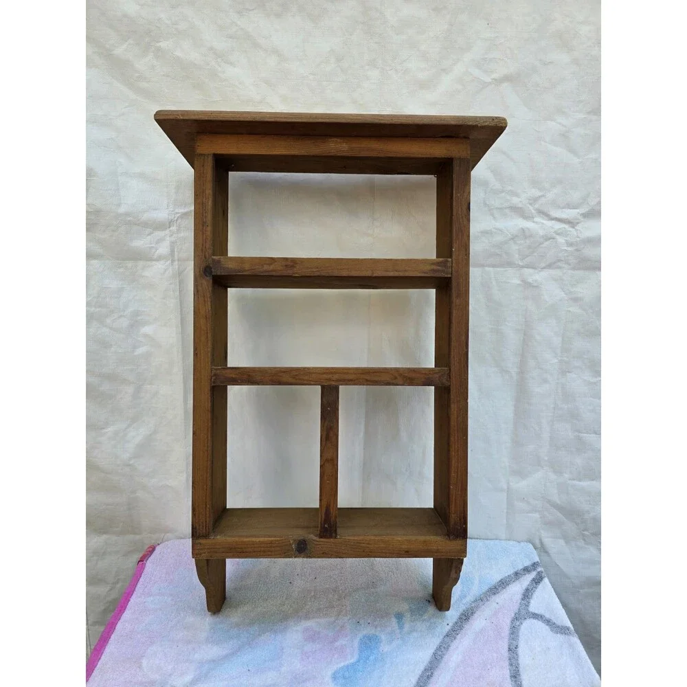 ​Vintage Rustic Wood Wall Shelf Unit – Small Curio Display Cabinet Cubbies 28.5
